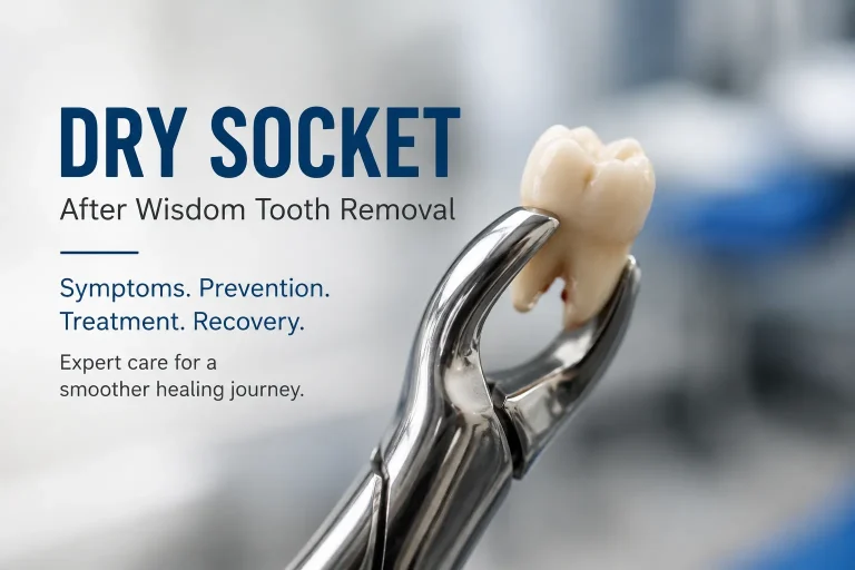 Freshly extracted wisdom tooth held in dental extraction forceps