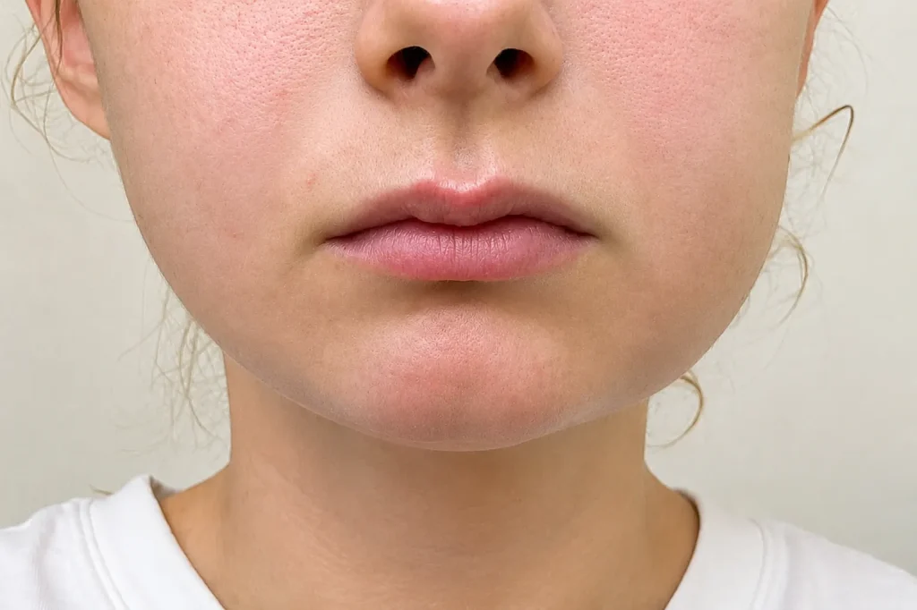 Facial swelling two days after wisdom tooth removal during normal postoperative healing